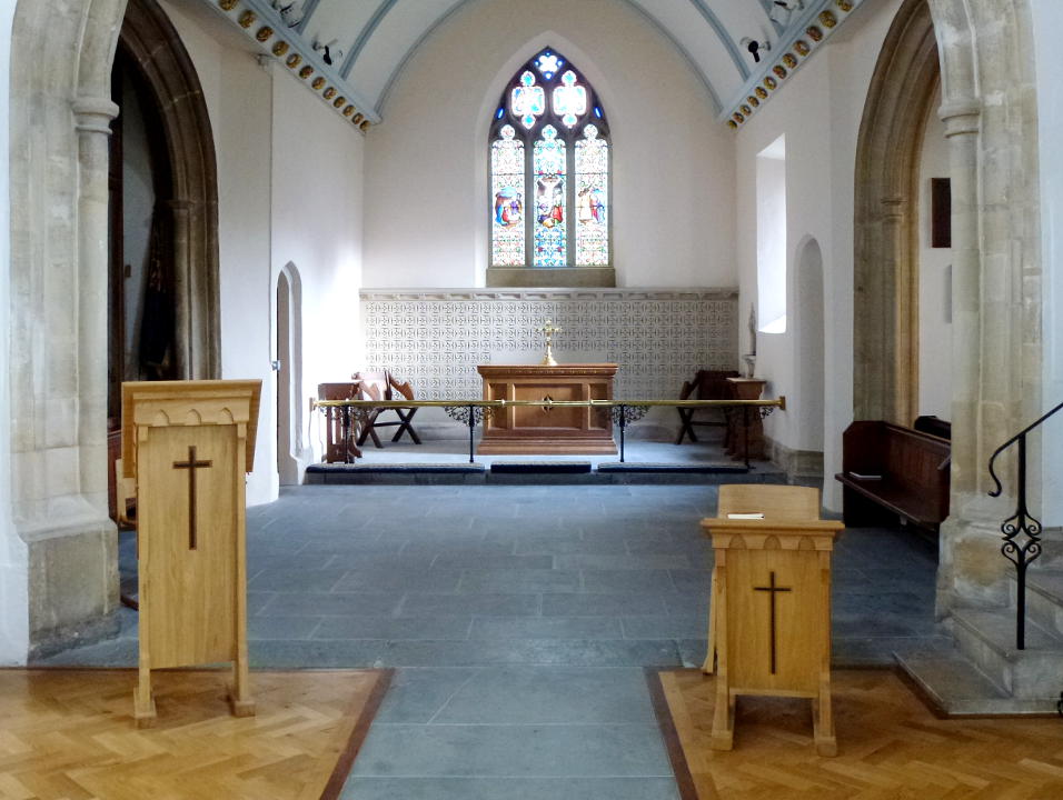 Picture of the interior, looking down the nave to the chancel